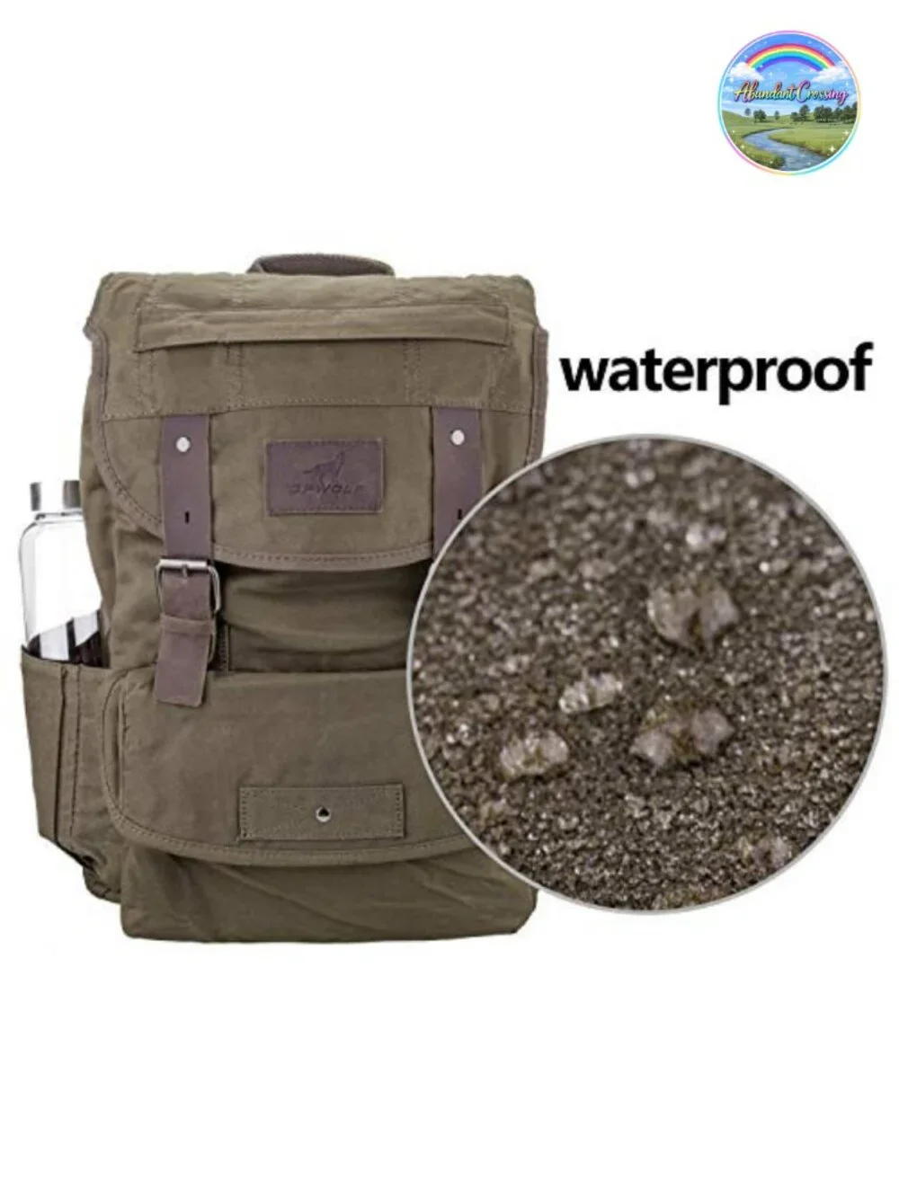 Waterproof Waxed Canvas Backpack Travel Rucksack Leather Trim